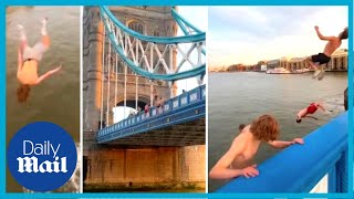 Reckless people do backflips off Tower Bridge into the River Thames as UK heatwave continues