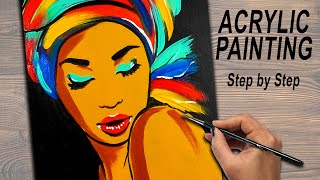 Colorful Lady Acrylic Painting Tutorial | Painting Tutorial for Beginners | African Woman Portrait