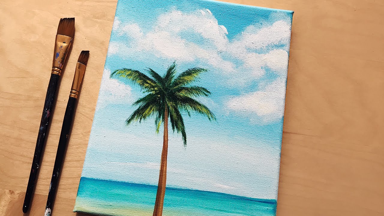 Palm Tree Easy Simple Beach Sunset Painting