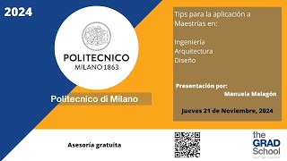 Politécnico de Milano   Webinar informativo, Jueves 21 de noviembre 2024