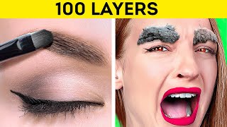 100 LAYERS CHALLENGE || Ultimate 100 Layers Of Food, Makeup, Clothes, Toilet Paper by 123 Go! GENIUS