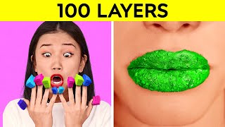 100 LAYERS CHALLENGE || 1000 Coats of Nails, Lipstick, Makeup! DARE GAME by 123 GO!CHALLENGE