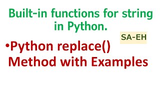Python replace() | String replace() | Built-in functions for string in Python | CBSE | replace()