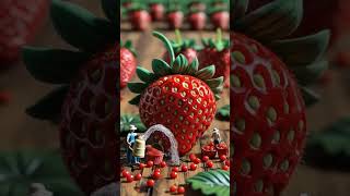 Tiny Farmers Harvest a Giant Strawberry! 🍓🧑‍🌾✨ #miniatureworld #creativeshorts #ai #TinyFarmers