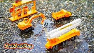 Toy Construction Trucks Pretend Play! | Digging and King Cool Truck Wash for Kids | JackJackPlays