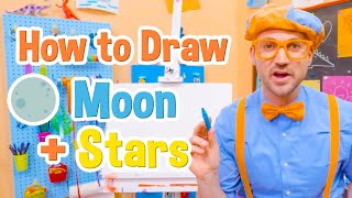 How to Draw a Moon and Stars | Draw with Blippi! | Kids Art Videos | Drawing Tutorial