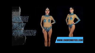 CHARISMATICO Nude Illusion Brilliant Blue Sequin Accented Dance Bodystocking