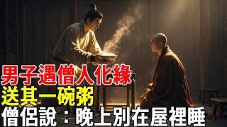 男子遇僧人化緣，送其一碗粥，僧侶說，晚上別在屋裡睡#蝴蝶飛飛 #民間故事 #奇聞趣事 #古代小說