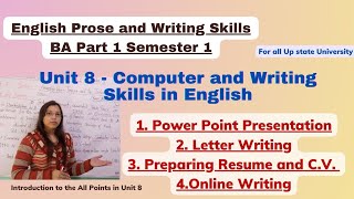 Computer and Writing Skills in English ba 1st Semester Unit 8/ English Prose and Writing Skills