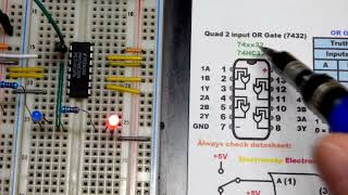 74HC32 Quad 2 input OR Gate 7432 IC demo circuit for learning electronics shorts 70