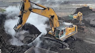 Liebherr 974 & Liebherr 964 Excavators Loading Coal On Mercedes & Man Trucks - Ascon Ltd