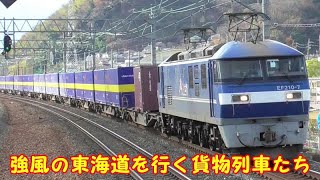 2022,12,23　強風の東海道を駆け抜ける貨物列車７本！　福山レールエクスプレスやカンガルーライナー登場します！