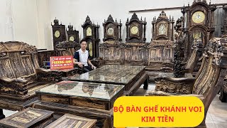 Bộ Bàn Ghế Khánh Voi Kim Tiền 11 món gỗ mun hoa hàng vân tuyển chọn | Đồ Gỗ Phương Anh