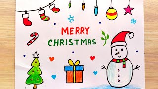 Christmas greeting card drawing easy | How to make Christmas card | Merry Christmas card drawing