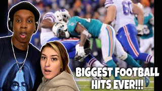 MY GIRLFRIEND REACTS TO Biggest Football Hits Ever (REACTION!!!) | SHE GOT SCARED! 😂😳