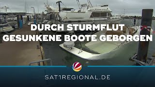 Bergung der durch die Sturmflut gesunkenen Boote und Segeljachten