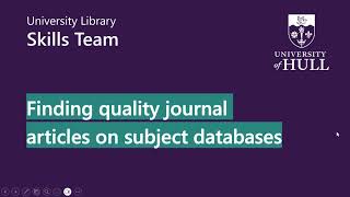 Finding quality journal articles using subject databases (UG)