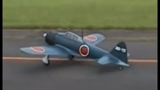 RCゼロ戦の離陸と着陸         Mitsubishi A6M Zero Fighter takes off and .......