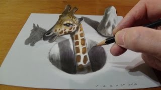 Trick Art - Drawing a Giraffe in a Hole - 3D Illusion on Paper
