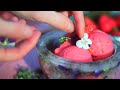 strawberry rhubarb sorbet in ice bowls