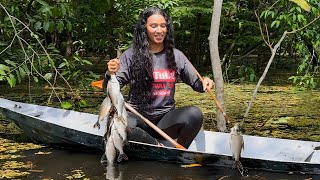 PRIMITIVE FISHING, SUBSISTENCE IN THE AMAZON IN A REMOTE PLACE