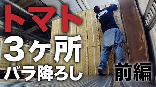 【大型長距離ドライバー】またまたトラブル発生! 青果の荷降ろしは複雑過ぎる! トマト3ヶ所バラ降ろしは重過ぎてパニック【前編】