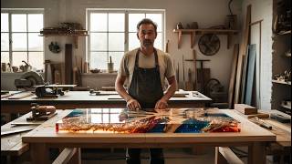 Talented Artisan: Transforming Wood and Epoxy into a Masterpiece of Art Right in the Workshop