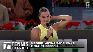 Aryna Sabalenka's 2024 Madrid Open Finalist Speech | 2024 Madrid Final