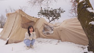 폭설에 에어텐트가 무너졌습니다ㅣ200kg 초대형 장박 붕괴ㅣ설중 캠핑ㅣ솔로 캠핑