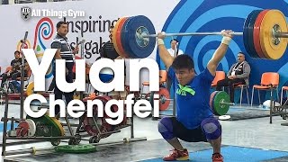 Yuan Chengfei (77kg, China) 180kg Clean \u0026 Squat Jerk + 210kg Clean Pulls