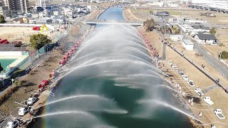 【地域防災の要、消防署員・消防団員勢ぞろい】