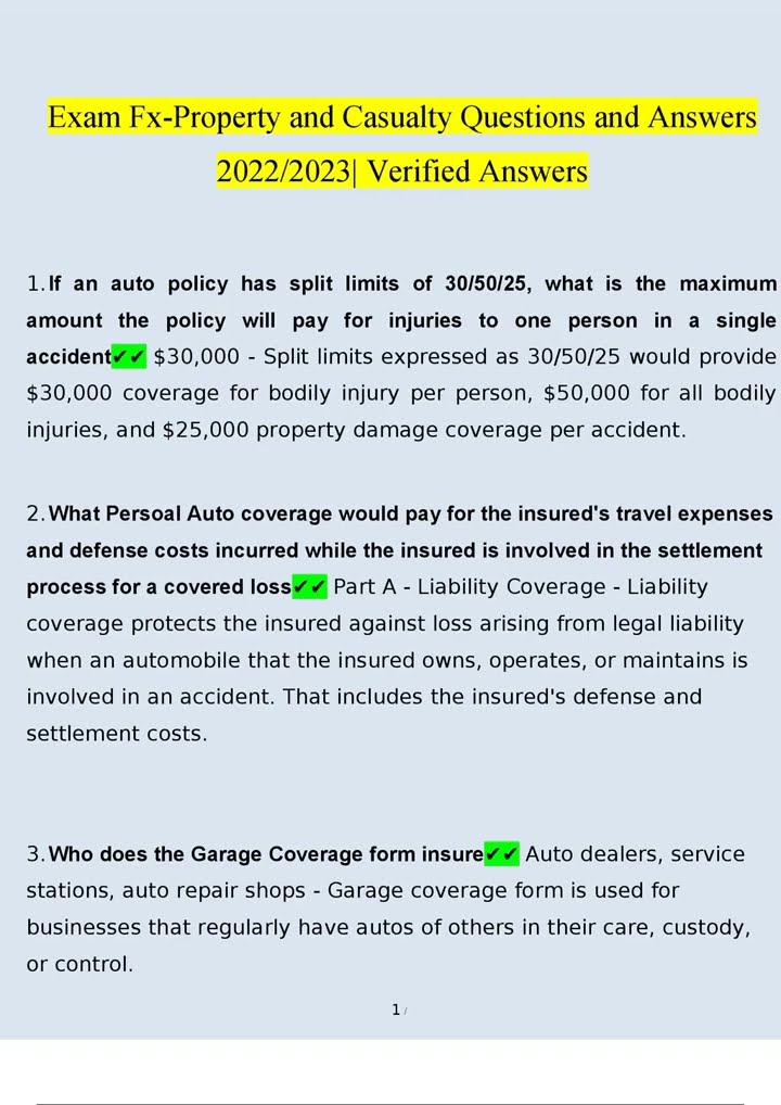 EXAM FX PROPERTY AND CASUALTY QUESTIONS AND ANSWERS 2022/2023 100 ...