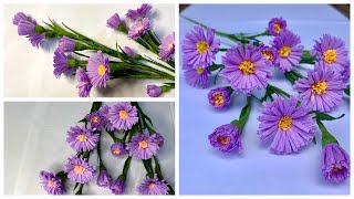 How to make Aster flower from crepe paper/ Kanika’s hobby project/ របៀបធ្វើផ្កា អាសធ័រ ពីក្រដាស់/