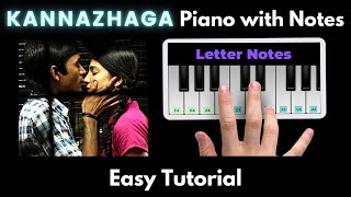 Kannazhaga Piano Tutorial with Notes | Anirudh | Dhanush | Shruthi Haasan | 3 | Moonu