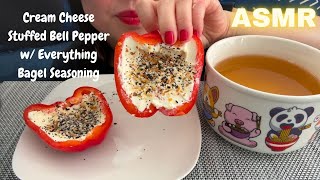 ASMR CREAM CHEESE STUFFED BELL PEPPER W/ EVERYTHING BAGEL SEASONING #crunchy #keto #snack #tiktok