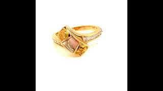 Scintillating Gold Nugget, White Glacier Gold and Diamond Ring Set in 14 Karat Yellow Gold