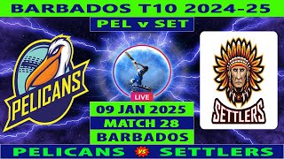 Pelicans vs Settlers | PEL vs SET | 28th Match of Barbados T10 League 2024-25 | Cricket Info Live