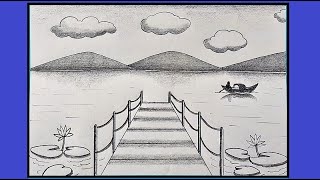 Bridge On the Sea | Scenery Drawing Easy | Pencil to Draw