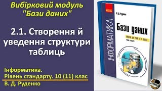 2.1. Створення й уведення структури таблиць | Вибірковий модуль Бази даних | 10(11) клас | Руденко