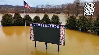 Kentucky football field completely submerged in water