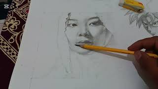 drawing beautifull girl with pencil