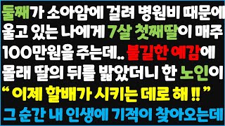 (신청사연) 둘째가 소아암에 걸려 병원비 때문에 울고 있는 나에게 7살 첫째 딸이 매주 100만원을 주는데.. 불길한 예감에 몰래 딸의 뒤를~ [신청사연][사이다썰][사연라디오]