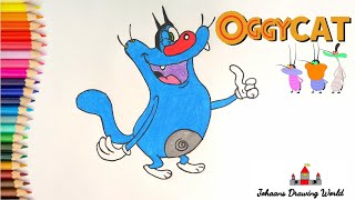 Draw Oggy cat | Oggy and the cockroaches easy steps for beginners