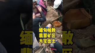 几百人拉一块赌石回家，捡到真正的大宝了，缅甸帕敢翡翠原石矿区，最喜悦的时刻。翡翠直播賭石