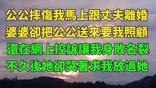 公公摔傷我馬上跟丈夫離婚。婆婆卻把公公送來要我照顧，還在網上控訴讓我身敗名裂。不久後她卻哭著求我放過她過【情感小窩】#生活經驗#情感故事#孝顺#儿女#讀書#養生#養老#真實故事#兒女的故事#有聲書