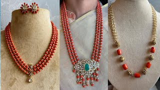 latest coral bead jewellery ideas/ coral bead jewellery collection #nikitha gnyanu