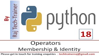 Python Tutorial - Part 18 -Operators | Membership & Identity | Python for Beginners |Learn Python