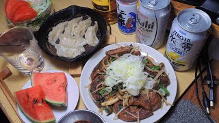 【宅飲み動画】レバニラ炒め 焼き餃子(味の素)【昨日の晩酌】