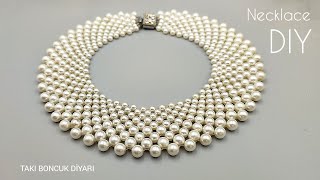 Pearl Beaded Necklace . Easy to make beaded Necklace /DIY . İnci Kolye yapımı.