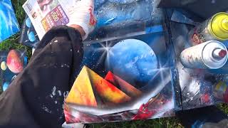 How to Spray Paint Art - Tutorial 'Pyramid Planet'/スプレーアートのピラミッドの描き方